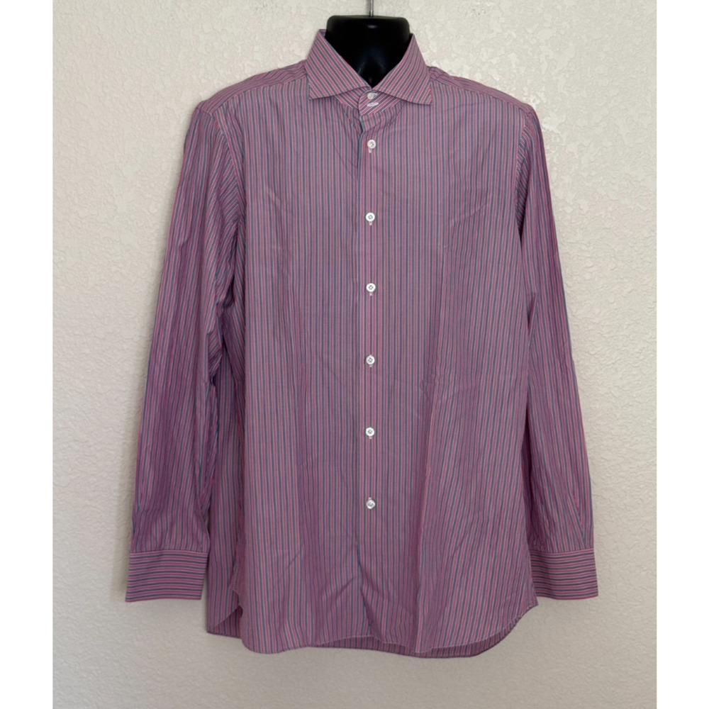 Franck Namani Shirt Hand Sewn Red Blue Stripe Luxury Office Wedding NSF